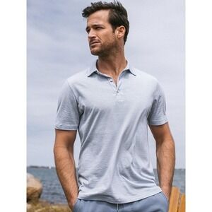 Faherty Cloud Cotton Striped Polo Pima Cotton Modal Blue White Size Large